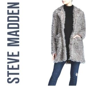 𝅺NEW! STEVE MADDEN Gray Curly Faux Fur Mid-Length Teddy Coat 3X.